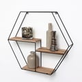 Miniatyrbillede 1 af 7: Sort metal vægreol med 3 hylder - Sekskant - 48x55x10 cm