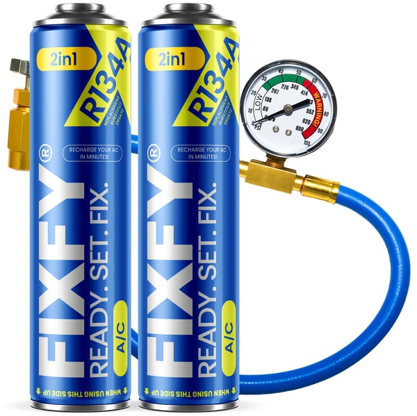 FIXFY 2-i-1 500ml påfyldningssæt til klimaanlæg - 2x stor beholder og R134a-slange