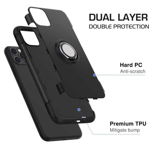 Käytännöllinen iskunkestävä iPhone 12 Pro Max -kuori sormustelineellä V2