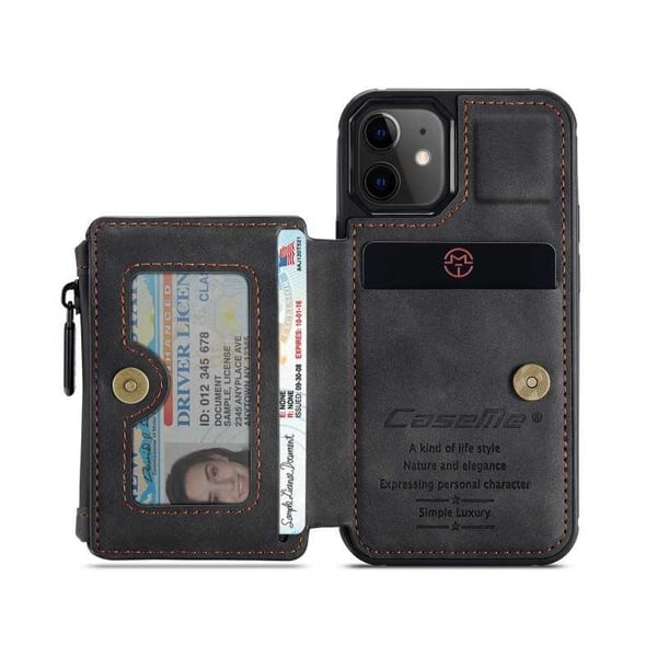 iPhone 12 Mini Cover -korttipidike ja vetoketju 3-POCKET CaseMe Flippr