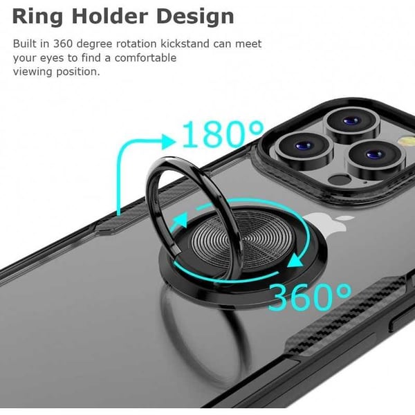 Käytännöllinen iskunkestävä iPhone 12 Pro Max -kotelo sormustelineellä V4