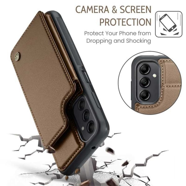 CaseMe iskunkestävä kansi korttitelineen jalusta 4-lokeroinen Samsung A13 5G Ruskea