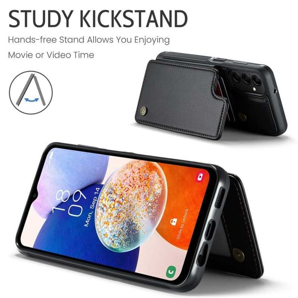 CaseMe iskunkestävä kansi korttitelineen jalusta 4-lokeroinen Samsung A14 4G/5G musta