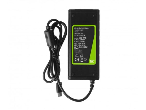 Green Cell AD134P USB-C oplader AC-adapter 65W til bærbar, tablet, smartphone