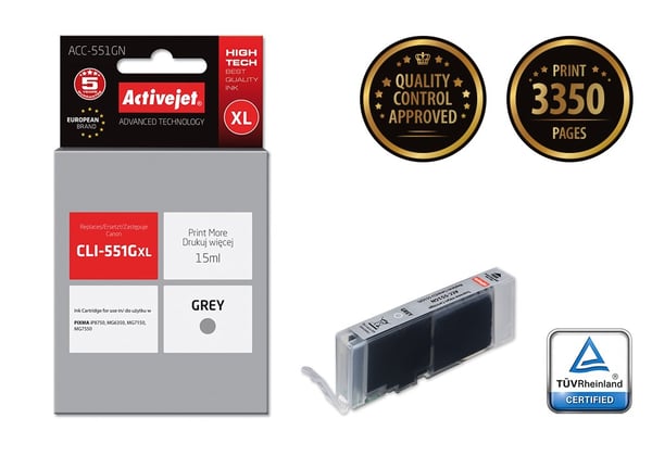 Activejet ACC-551GN-blæk (erstatning for Canon CLI-551G; Supreme; 15 ml; grå)