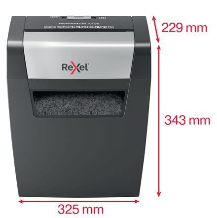 Rexel Momentum X406 papirmakulator Partikelskåret makulering Blå, Grå