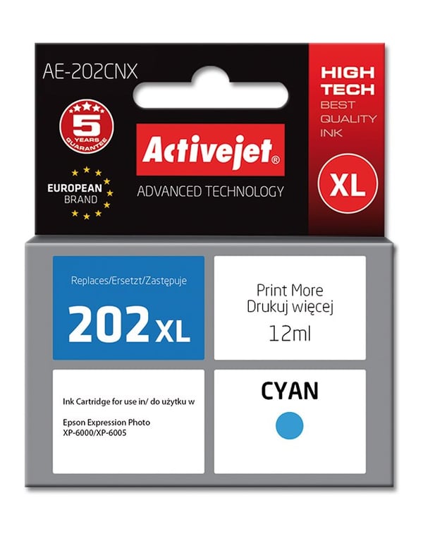 Activejet AE-202CNX -muste (Epson 202XL H24010 -tulostimen vaihto; Supreme; 12 ml; syaani)