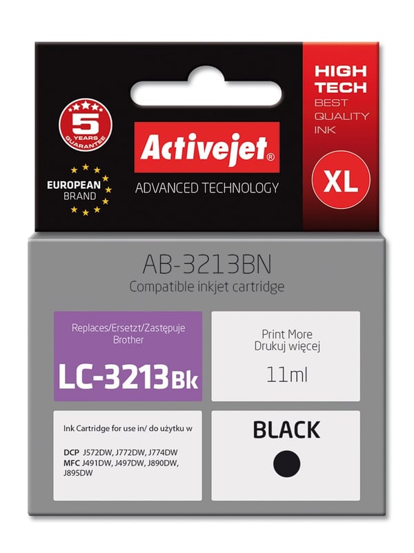 Activejet AB-3213BN blækpatron (erstatning for Brother LC3213BK; Supreme; 11 ml; sort)