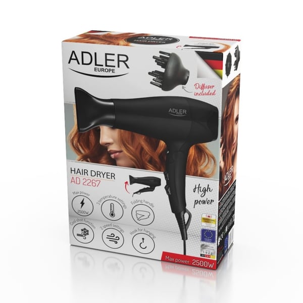 Adler AD 2267 hiustenkuivaaja musta. 2500 W