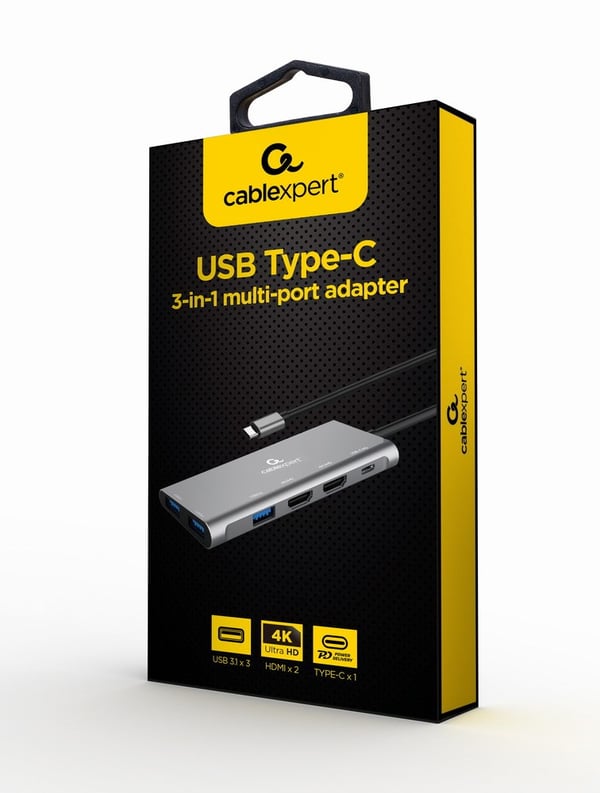 Gembird A-CM-COMBO3-03 USB Type-C 3-in-1 moniporttisovitin (keskitin + HDMI + PD)