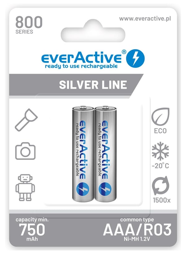 EverActive Batterie Ricaricabili AAA 1050mAh – 4 Pezzi Ni-MH, Pre-caricate, Professional Line 1.2V, Per Dispositivi Ad Alto Consumo