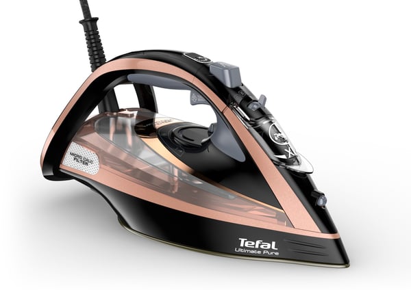 Tefal Ultimate Pure FV9845 strygejern Dry & Dampstrygejern Durilium Autoclean sålplade 3200 W Sort, Kobber