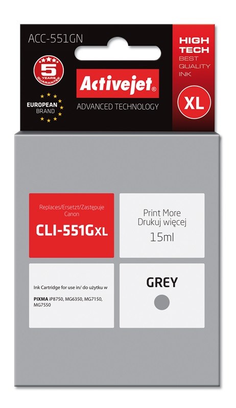 Activejet ACC-551GN-blæk (erstatning for Canon CLI-551G; Supreme; 15 ml; grå)