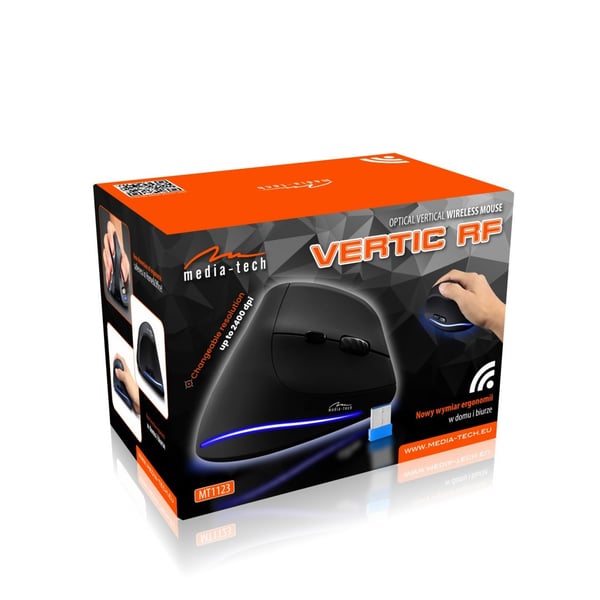 MEDIA-TECH VERTIC RF MT1123 Trådlös vertikal mus RF 2400 DPI Svart