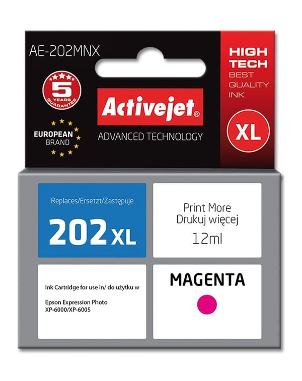 Activejet AE-202MNX -muste (Epson 202XL H34010 -tulostimen korvaus; Supreme; 12 ml; magenta)