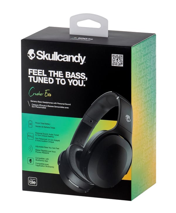 Skullcandy Crusher Evo -kuulokkeet langalliset ja langattomat pääpannalliset puhelut/musiikki USB Type-C Bluetooth musta