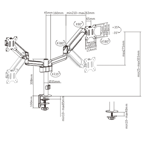 Gembird MA-DA2P-01 Justerbar bordarm til 2 skærme. 17"-32". Op til 9 kg
