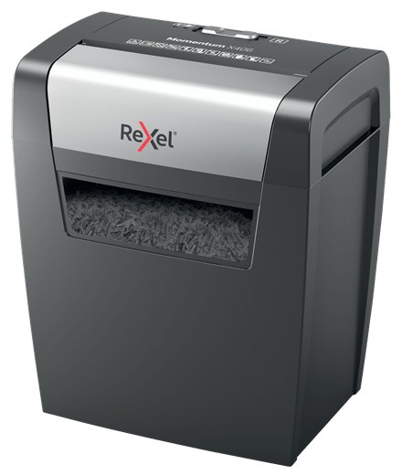 Rexel Momentum X406 papirmakulator Partikelskåret makulering Blå, Grå