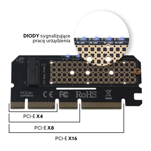 Expansionskort, M.2 NVMe M-Key PCI-E Savio AK-41-adapter