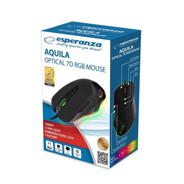 Esperanza EM132 mus Högerhänt USB Optisk 7200 DPI