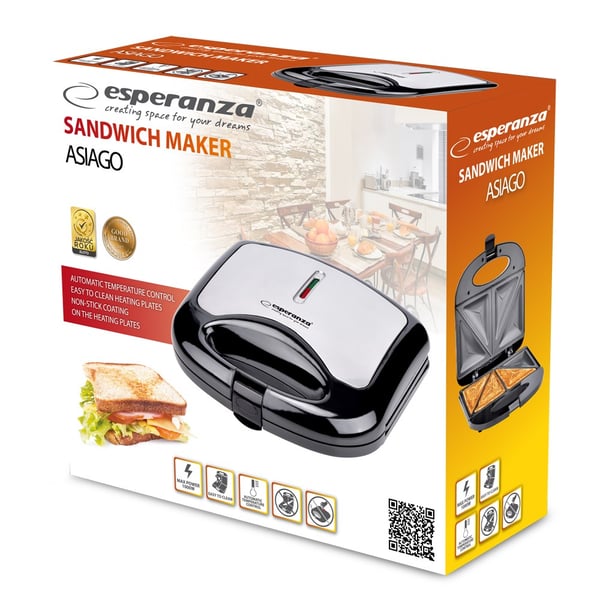 Esperanza ASIAGO smörgåsgrill 1000 W Svart, Vit