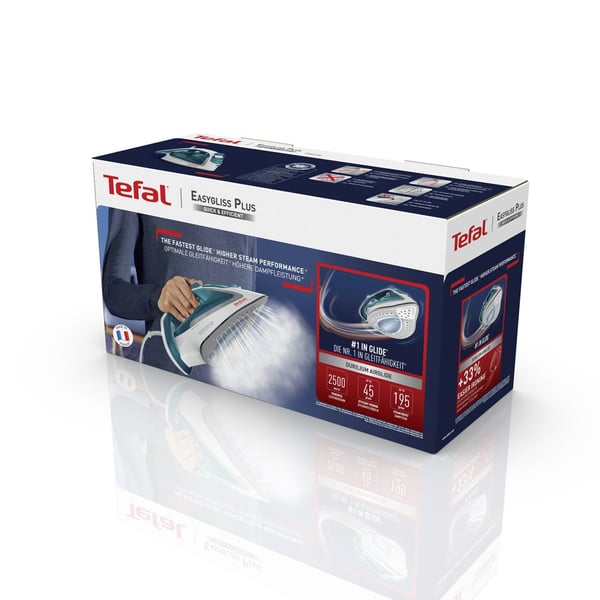 Tefal EasyGliss Plus FV5718 silitysrauta Kuiva- ja höyrysilitysrauta Durilium-pohja 2400 W Turkoosi. Valkoinen