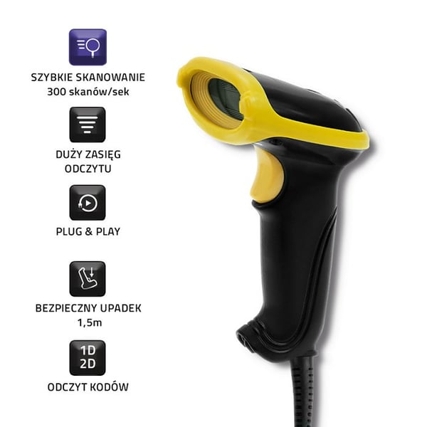 Qoltec 50867 Laserlukija 1D | 2D | USB | Musta