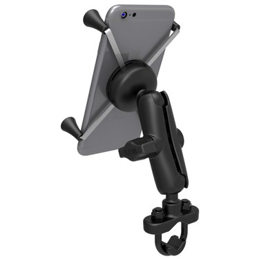RAM Mounts X-Grip -puhelinteline, jossa on suurikokoinen U-pulttikiinnitys ohjaustankoon