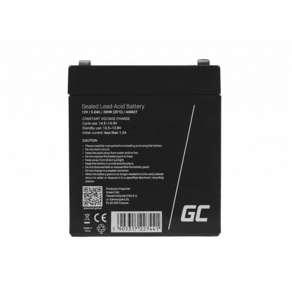 Green Cell AGM27 UPS-batteri Forseglet blysyre (VRLA) 12 V 5 Ah