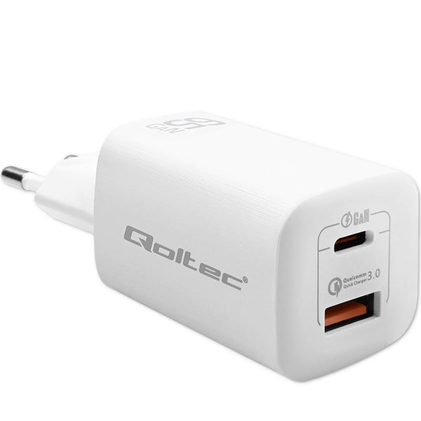 Qoltec 50765 mobiloplader Bærbar computer, Bærbar spillekonsol, Powerbank, Smartphone, Smartwatch, Tablet Hvid AC Hurtigopladning Indendørs