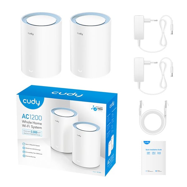 Cudy M1200 2-pack Dubbelband (2,4 GHz / 5 GHz) Wi-Fi 5 (802.11ac) Vit 1 Intern
