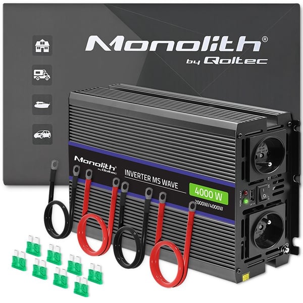 Qoltec Monolith 4000 MS vågspänningsomvandlare | 12V till 230V | 2000/4000W | USB