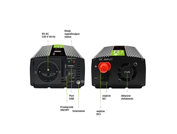 Green Cell PowerInverter LCD 12V 500W/10000W autoinvertteri näytöllä - puhdas siniaalto