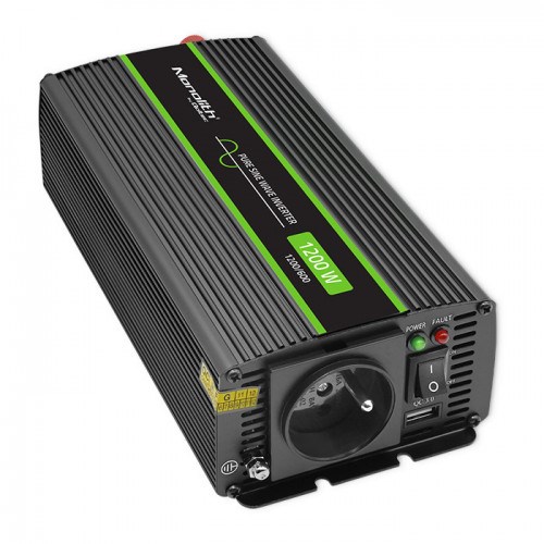 Qoltec Monolith nätadapter/växelriktare Auto 1200 W Svart