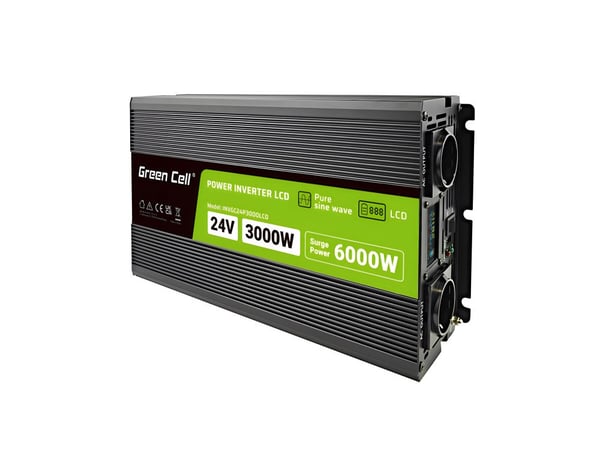 Green Cell PowerInverter LCD 24V 3000W/60000W autoinvertteri näytöllä - puhdas siniaaltovirtalähde/invertteri auto musta