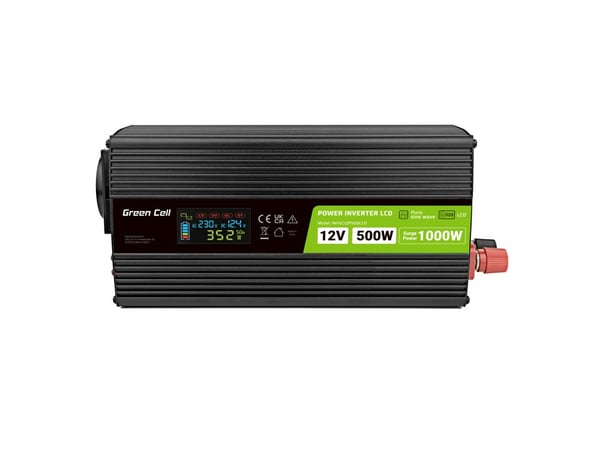 Green Cell PowerInverter LCD 12V 500W/10000W autoinvertteri näytöllä - puhdas siniaalto