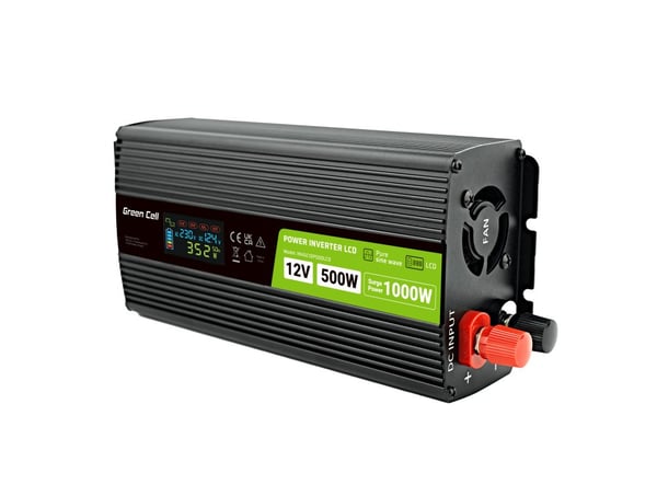 Green Cell PowerInverter LCD 12V 500W/10000W autoinvertteri näytöllä - puhdas siniaalto