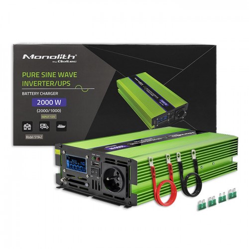 Qoltec Monolith nätadapter/växelriktare Auto 2000 W Grön