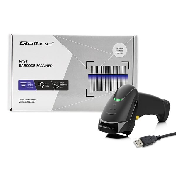 Qoltec 50853 Laser streckkodsläsare 1D | 2D | Svart