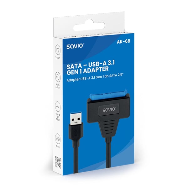 SAVIO AK-68 Adapter USB-A 3.1 Gen 1 (han) - SATA (hun) til 2,5" drev