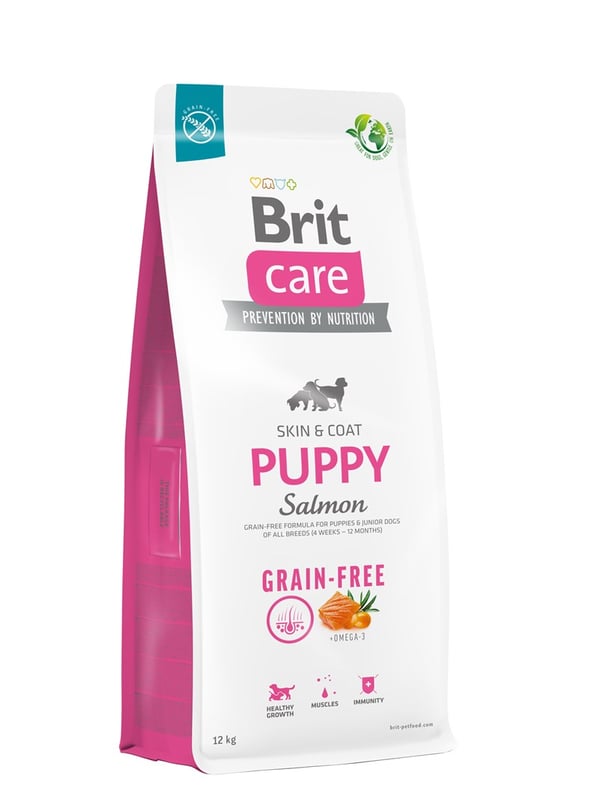 Kuivaruoka kaikenrotuisille pennuille ja nuorille koirille (4 viikkoa - 12 kuukautta). Brit Care Dog Grain-Free Puppy Salmon 12 kg