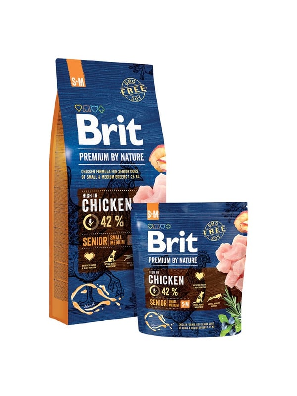 Brit Premium by Nature Senior S+M. Omena. Kana. Maissi-kuivaruoka keskikokoisille aikuisille koirille 15 kg