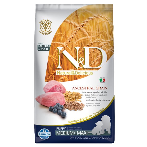 FARMINA N&D Ancestral Grain Puppy Medium&Maxi Lamb -kuivaruoka koiralle - 12 kg