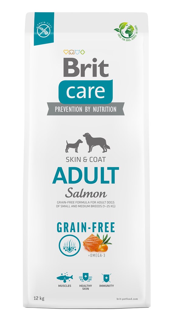 Tørfoder til voksne hunde. små og mellemstore racer - BRIT Care Kornfri Adult Salmon - 12 kg