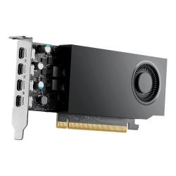 PNY NVIDIA A1000 8 GB GDDR6 128-bitars. Lågprofil. PCIe 4.0 x8. Enkel kortplats. 4 x Mini DisplayPort 1.4a. 50 W. LP-fäste. Liten låda.
