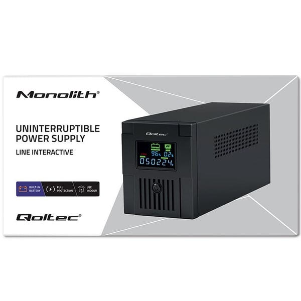 Qoltec 53770 keskeytymätön virtalähde (UPS) Line-Interactive 1.5 kVA 900 W 2 AC-pistorasiaa