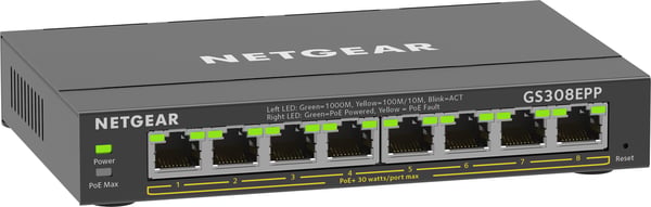 NETGEAR 8-Port Gigabit Ethernet High-Power PoE+ Plus Switch (GS308EPP) Administreret L2/L3 Gigabit Ethernet (10/100/1000) Power over Ethernet (PoE) So
