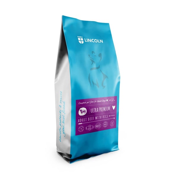 LINCOLN Ultra premium Adult Large og medium Oksekød med ris - tørfoder til hunde - 12 kg