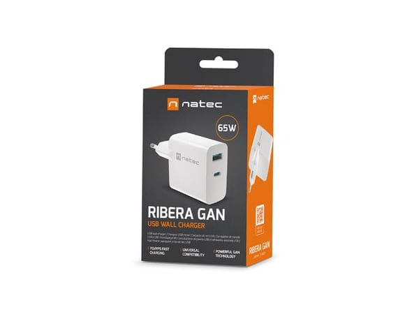 NATEC RIBERA GAN -LATURI 1x USB-A + 1x USB-C 65W VALKOINEN