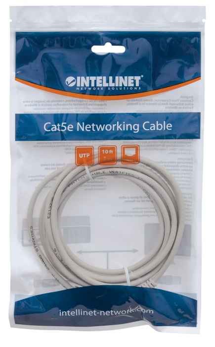 Intellinet Netværkspatchkabel, Cat5e, 3m, Grå, CCA, U/UTP, PVC, RJ45, Forgyldte Kontakter, Snagless, Booted, Livstidsgaranti